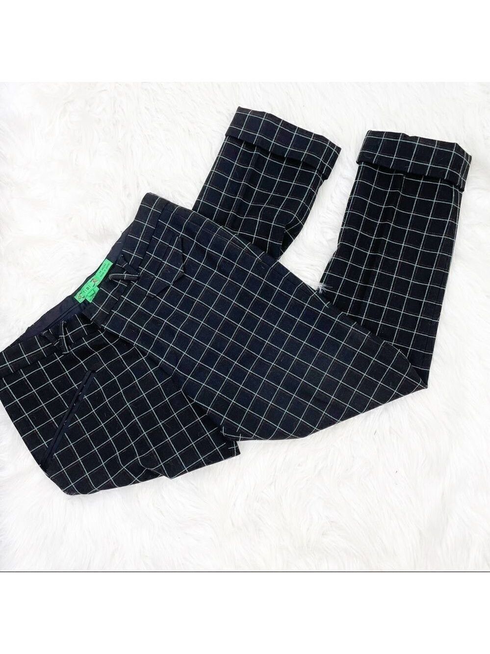 Tibi Windowpane Plaid Cropped Pants